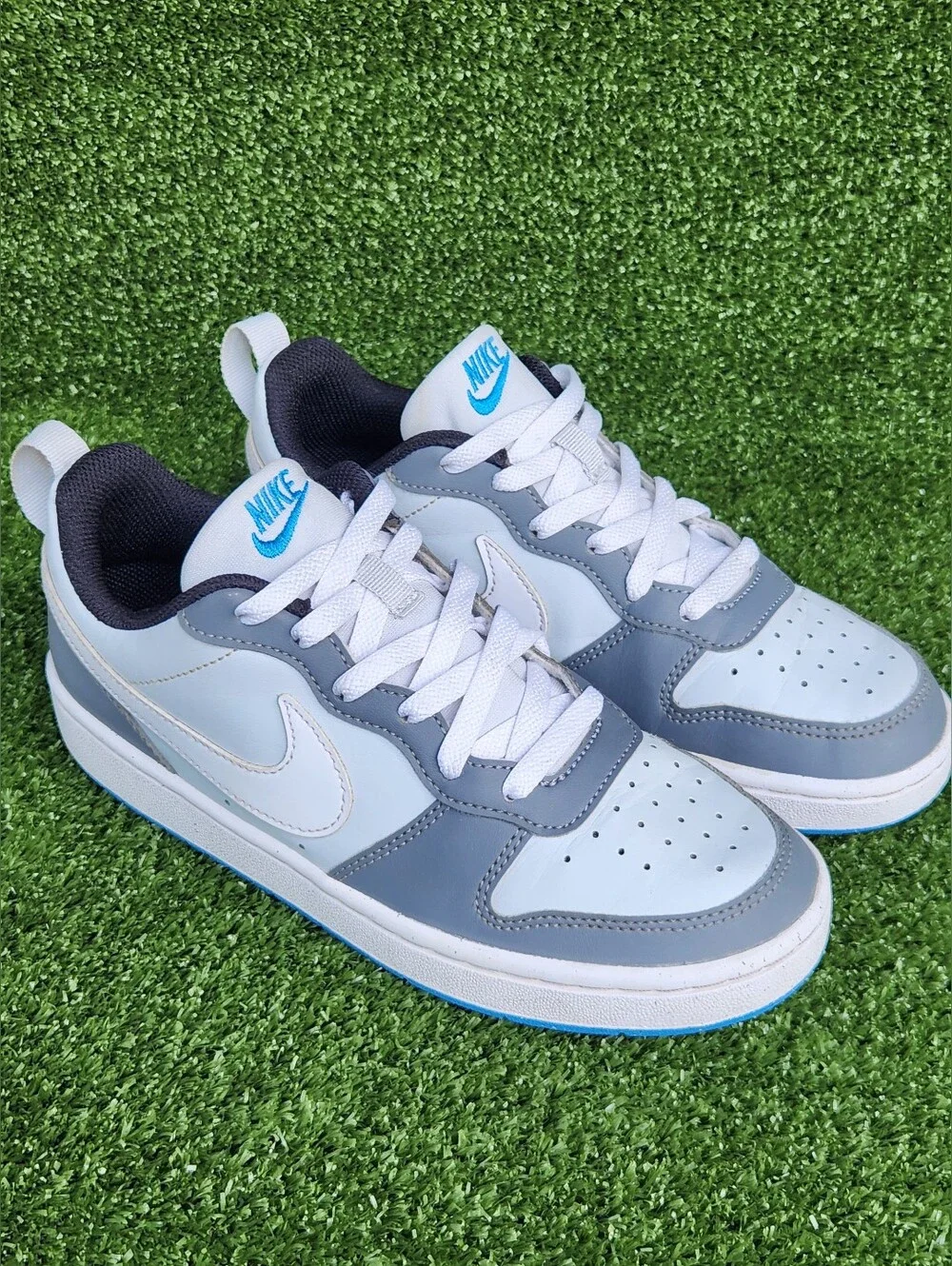 Nike Court Borough Low Big Girls Kids Gray/White Leather Size 5 Youth Sneakers